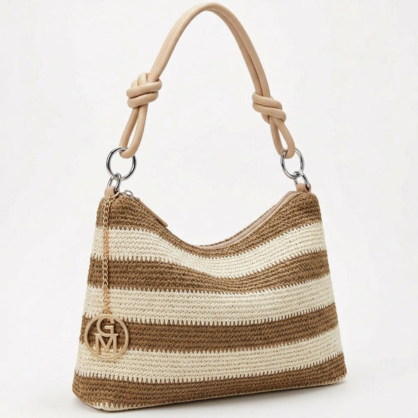 Infinity - Borsa sacco multicolore spalla paglia effetto raffia sintetica intrecciata tracolla e spalla
