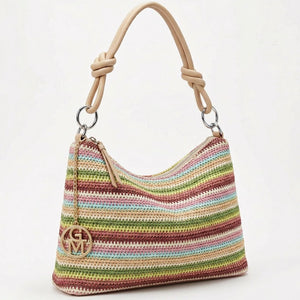Infinity - Borsa sacco multicolore spalla paglia effetto raffia sintetica intrecciata tracolla e spalla