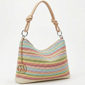 Infinity - Borsa sacco multicolore spalla paglia effetto raffia sintetica intrecciata tracolla e spalla