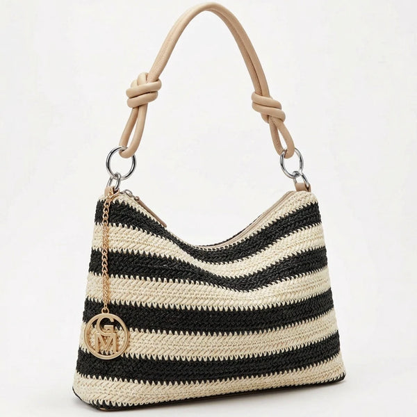 Infinity - Borsa sacco multicolore spalla paglia effetto raffia sintetica intrecciata tracolla e spalla