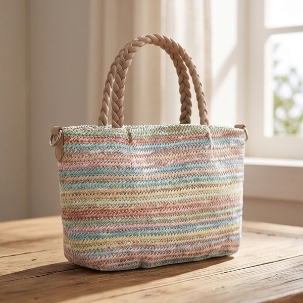 Morrena - Borsa bauletto spalla paglia effetto raffia sintetica intrecciata tracolla
