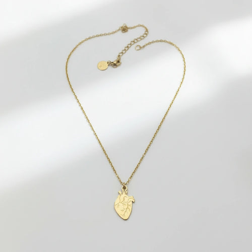 Girocollo collana Donna con cuore anatomico venature oro e argento - Acciaio Inox