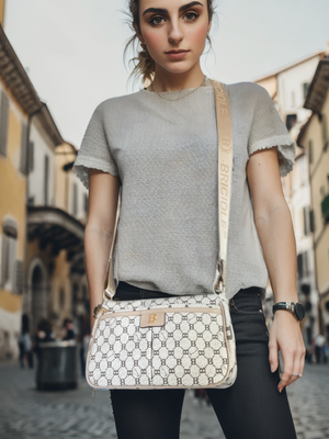 Borsa firmata BRICIOLE in simil pelle pregiata fantasia logata molte tasche con cerniera originale