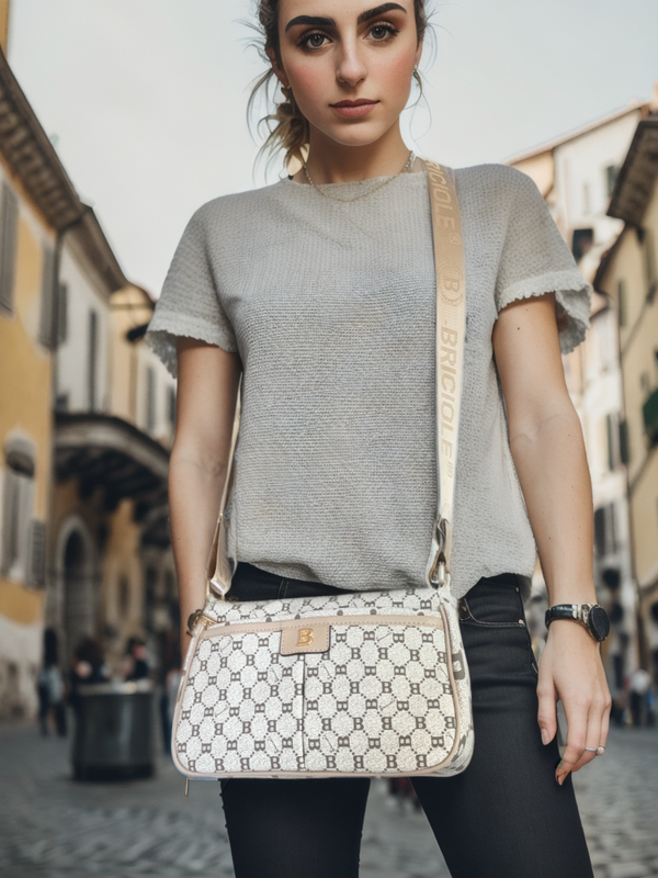 Borsa firmata BRICIOLE in simil pelle pregiata fantasia logata molte tasche con cerniera originale