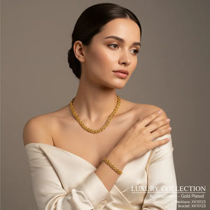 Collana Maya a Catena Intrecciata Finitura Oro Giallo - Design Spesso ed Elegante - placcatura in oro