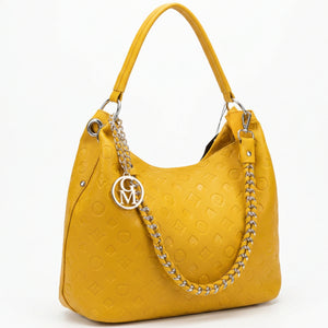 Carioca - Borsa donna hobo sacco a spalla manico catena logato pelle pressata grande capiente