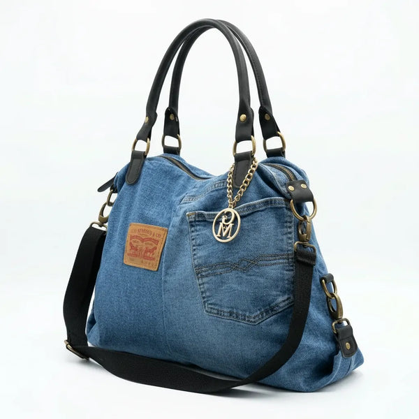 Borsa MADE IN ITALY in jeans LEVI'S vera pelle shopping a spalla e tracolla