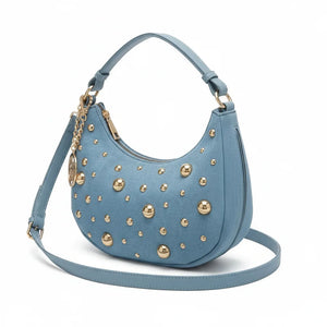 La Mezzaborchia - Borsa mezzaluna spalla tracolla jeans denim con borchie