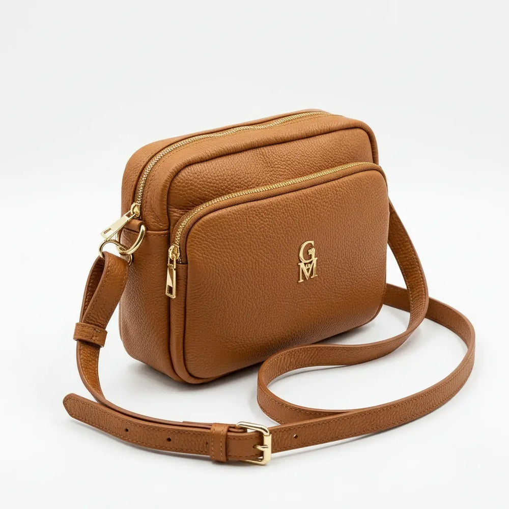 La Gemma - Borsa in Vera Pelle Italiana borsetta Tracolla e Dettagli Dorati multi tasche
