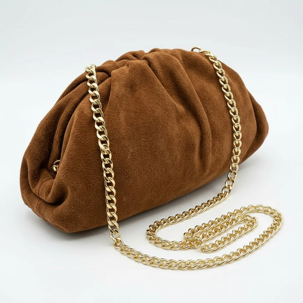 La Nuvola scamosciata  - Borsa in Vera Pelle Italiana a Arricciata firmata GYOIAMEA Pouch Bag Clutch chiusura a scatto