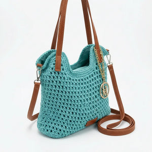 La Ninfea - Borsa firmata Gyoiamea a uncinetto cordino ricamato tote bag a spalla tracolla