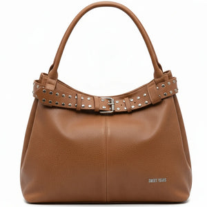 Borsa a sacco shopping firmato SWEET YEARS donna spalla a tracolla simil pelle shopping borchie cintura