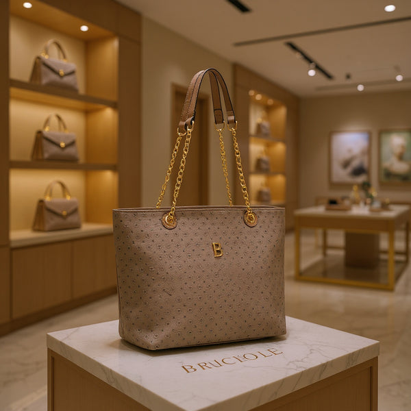 Borsa a spalla shopping manici a catena tasche Briciole Firenze grande donna fantasia beige