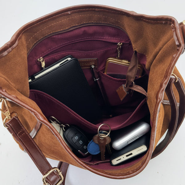 Borsa sacco hobo COCONUDA donna spalla a tracolla simil pelle scamosciata camoscio