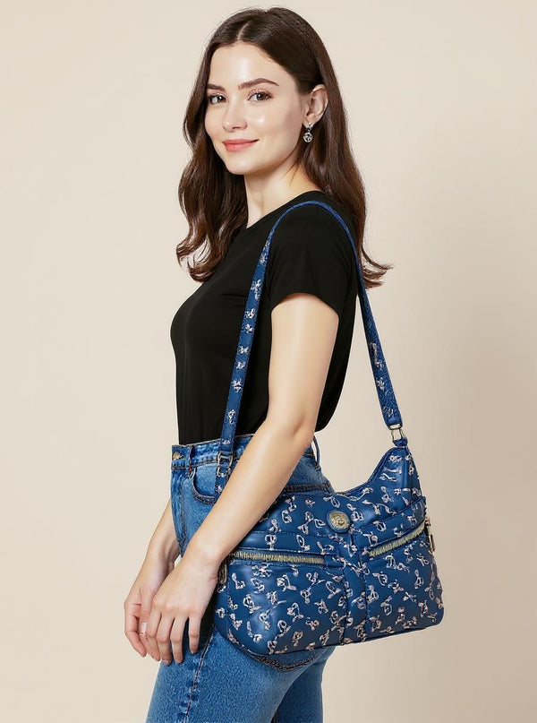 Borsa firmata Giulia Piarelli nylon logo tasche con zip capiente e comoda a tracolla fantasia logo modello 04