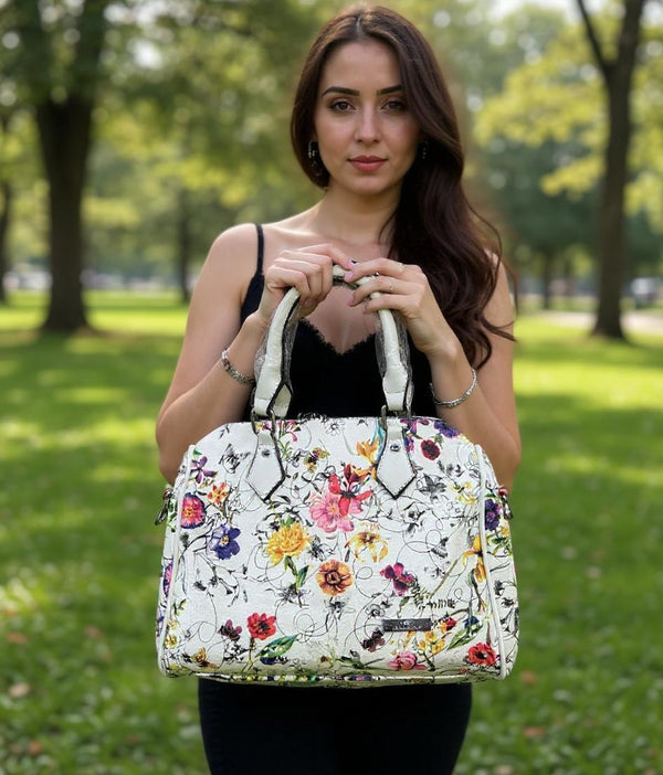 Borsa bauletto tote capiente spalla multicolore fantasia fiorata nuova simil pelle