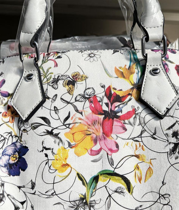 Borsa bauletto tote capiente spalla multicolore fantasia fiorata nuova simil pelle