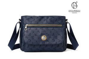 Borsa firmata Giulia Piarelli tasche con zip capiente e comoda a tracolla fantasia logo modello 02
