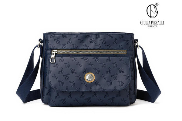 Borsa firmata Giulia Piarelli tasche con zip capiente e comoda a tracolla fantasia logo modello 02