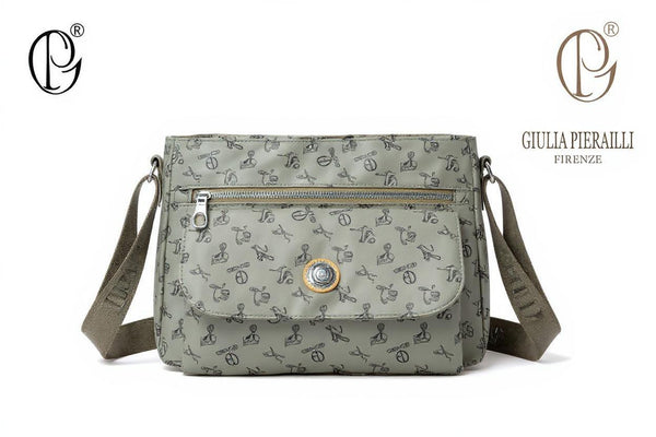 Borsa firmata Giulia Piarelli tasche con zip capiente e comoda a tracolla fantasia logo modello 02