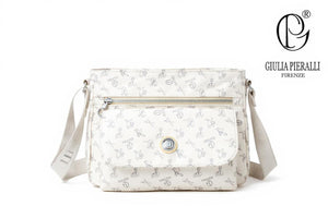 Borsa firmata Giulia Piarelli tasche con zip capiente e comoda a tracolla fantasia logo modello 02