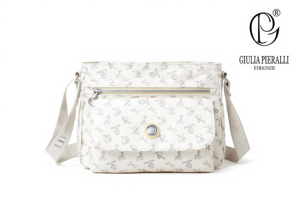 Borsa firmata Giulia Piarelli tasche con zip capiente e comoda a tracolla fantasia logo modello 02