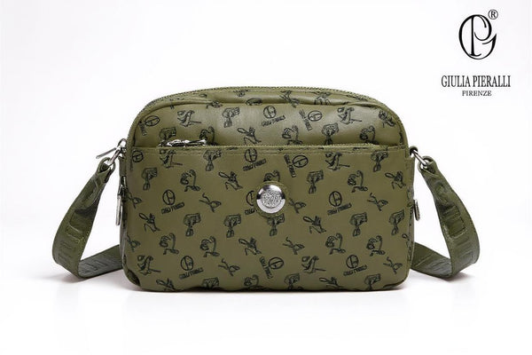 Borsa firmata Giulia Piarelli nylon logo tasche con zip capiente e comoda a tracolla fantasia logo modello 03