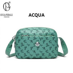 Borsa firmata Giulia Piarelli nylon logo tasche con zip capiente e comoda a tracolla fantasia logo modello 03