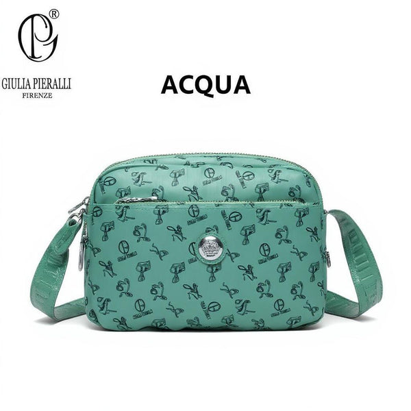 Borsa firmata Giulia Piarelli nylon logo tasche con zip capiente e comoda a tracolla fantasia logo modello 03