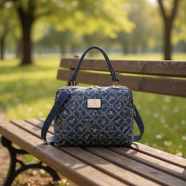 Borsa bauletto firmata Giulia Piarelli eco pelle logo tasche con zip capiente e comoda a tracolla fantasia logo
