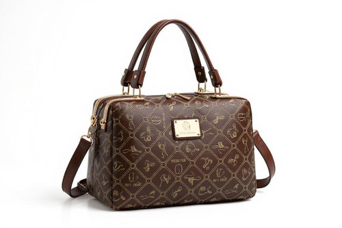 Borsa bauletto firmata Giulia Piarelli eco pelle logo tasche con zip capiente e comoda a tracolla fantasia logo