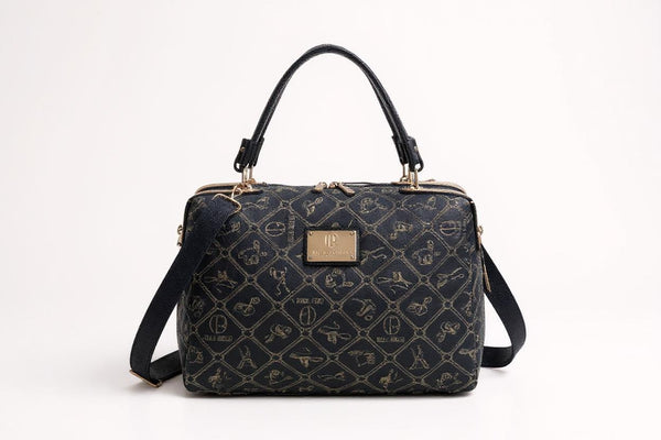 Borsa bauletto firmata Giulia Piarelli eco pelle logo tasche con zip capiente e comoda a tracolla fantasia logo