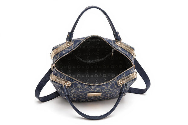 Borsa bauletto firmata Giulia Piarelli eco pelle logo tasche con zip capiente e comoda a tracolla fantasia logo