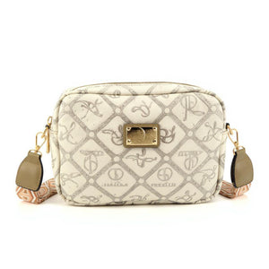 Borsa piccola borsetta firmata Giulia Piarelli eco pelle logo tasche con zip fantasia logo