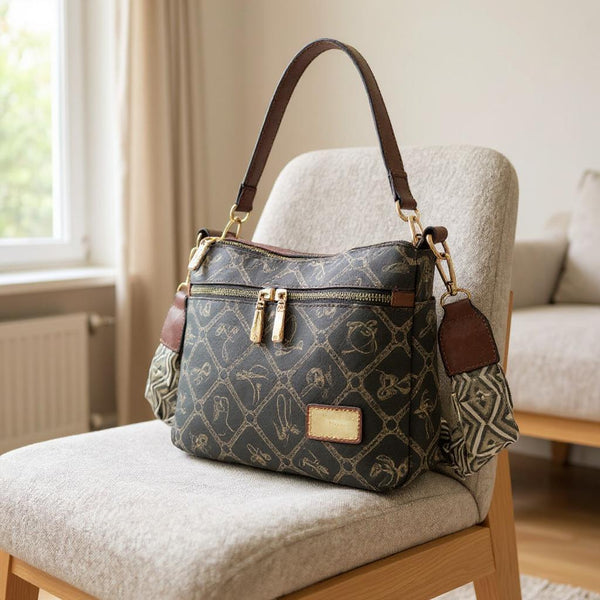 Borsa tasche tracolla spalla firmata Giulia Piarelli eco pelle logo tasche con zip fantasia logo