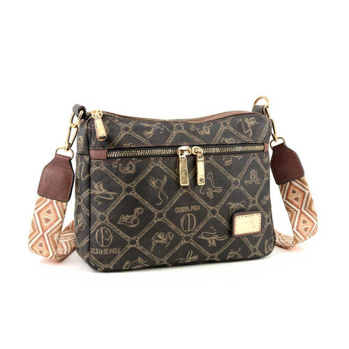 Borsa tasche tracolla spalla firmata Giulia Piarelli eco pelle logo tasche con zip fantasia logo
