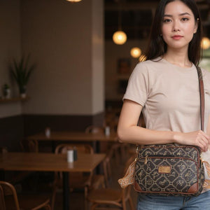 Borsa tracolla spalla firmata Giulia Piarelli eco pelle logo tasche con zip fantasia logo nuova