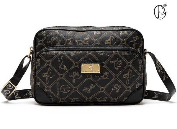 Borsa tracolla spalla firmata Giulia Piarelli eco pelle logo tasche con zip fantasia logo nuova