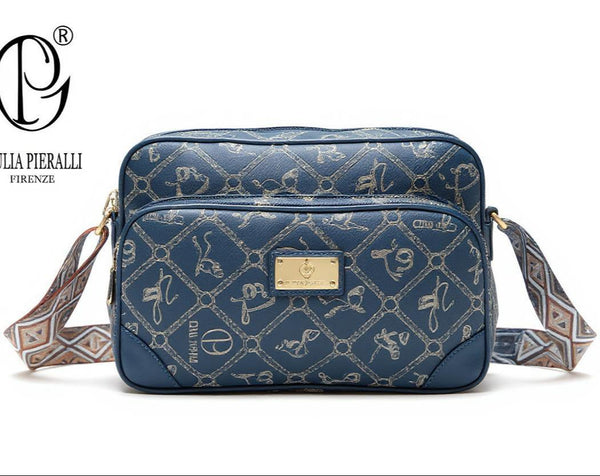 Borsa tracolla spalla firmata Giulia Piarelli eco pelle logo tasche con zip fantasia logo nuova