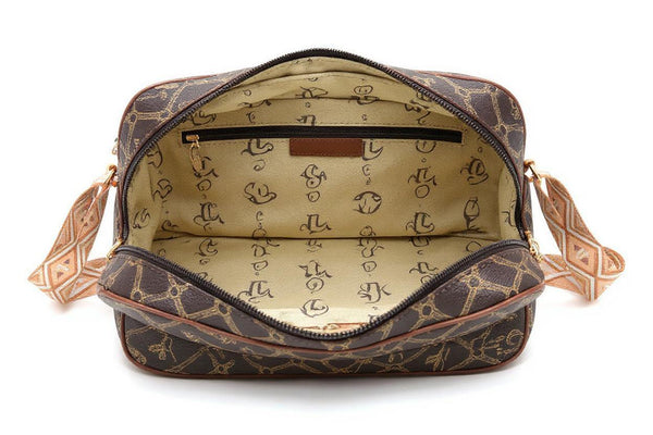Borsa tracolla spalla firmata Giulia Piarelli eco pelle logo tasche con zip fantasia logo nuova