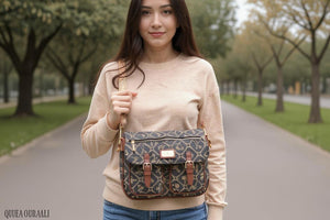 Borsa tracolla spalla firmata Giulia Piarelli eco pelle logo tasche con zip fantasia logo vintage cinghie