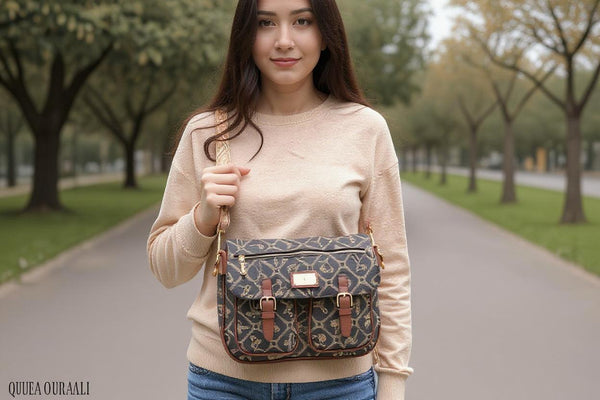 Borsa tracolla spalla firmata Giulia Piarelli eco pelle logo tasche con zip fantasia logo vintage cinghie