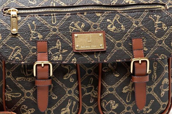 Borsa tracolla spalla firmata Giulia Piarelli eco pelle logo tasche con zip fantasia logo vintage cinghie