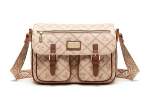 Borsa tracolla spalla firmata Giulia Piarelli eco pelle logo tasche con zip fantasia logo vintage cinghie