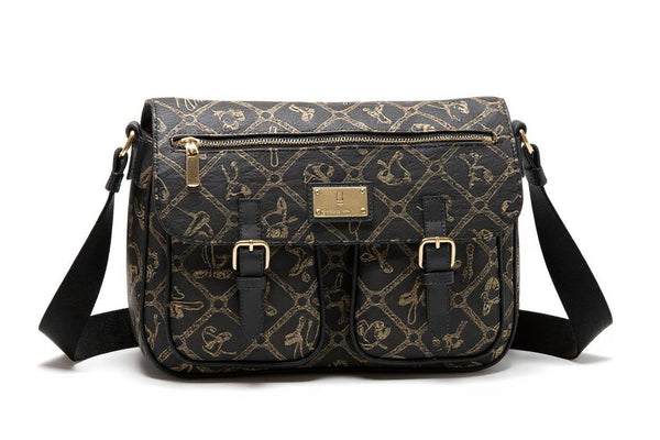 Borsa tracolla spalla firmata Giulia Piarelli eco pelle logo tasche con zip fantasia logo vintage cinghie