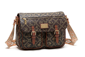 Borsa tracolla spalla firmata Giulia Piarelli eco pelle logo tasche con zip fantasia logo vintage cinghie