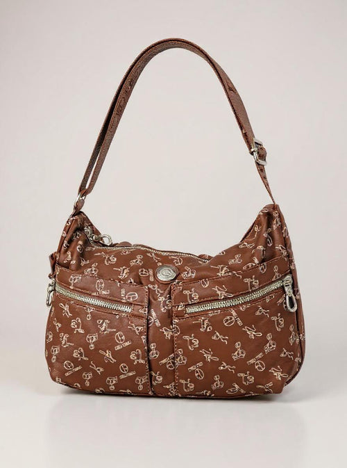 Borsa firmata Giulia Piarelli nylon logo tasche con zip capiente e comoda a tracolla fantasia logo modello 04