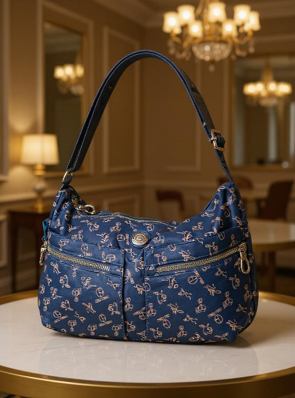 Borsa firmata Giulia Piarelli nylon logo tasche con zip capiente e comoda a tracolla fantasia logo modello 04