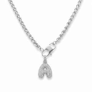 BUNDLE SET Collana a Corda "Frontal Lock" moschettone + 1 Ciondolo Lettera Iniziale "Balloon" con Pavé di Zirconi