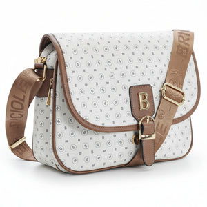 borsa firmata BRICIOLE BEIGE nuova donna cinghia nuova FANTASIA scritte tracolla